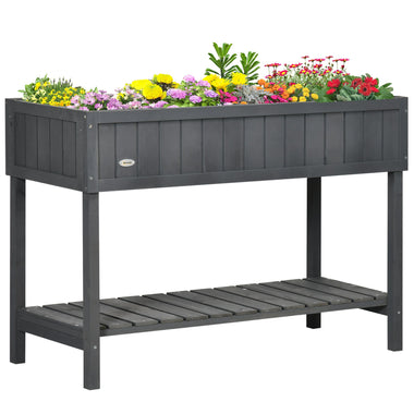 -Outsunny Wooden Raised Garden Bed, Elevated Planter Box Stand with 8 Slots and Open Shelf, Dark Grey - Outdoor Style Company