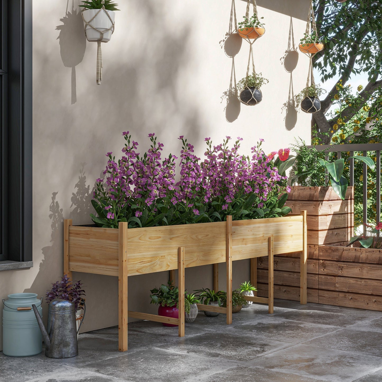 '-Outsunny Wooden Raised Garden Bed, Large Elevated Planter Box with Legs, Bed Liner and Drain Holes, 7.4' x 1.8' x 2.6' - Outdoor Style Company