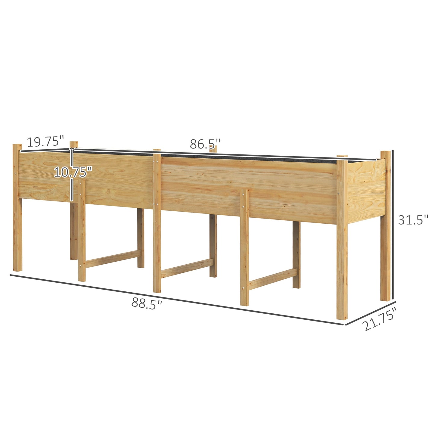 '-Outsunny Wooden Raised Garden Bed, Large Elevated Planter Box with Legs, Bed Liner and Drain Holes, 7.4' x 1.8' x 2.6' - Outdoor Style Company