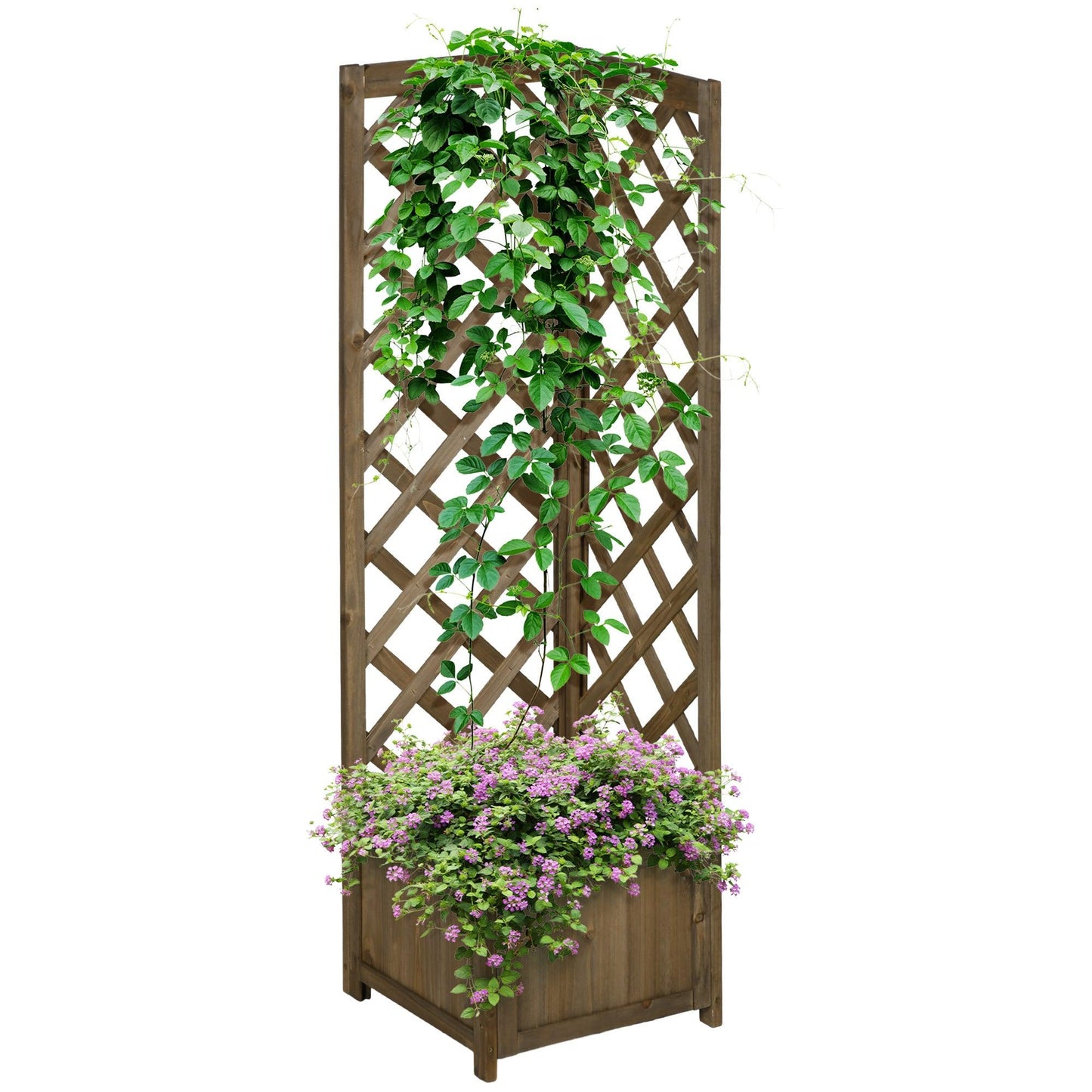 Side Tables - Outsunny Wooden Raised Garden Bed, Planter with Trellis for Vine Climbing and Vegetables, Herbs and Flowers Growing, Carbonized - Outdoor Style Company