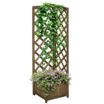 Side Tables - Outsunny Wooden Raised Garden Bed, Planter with Trellis for Vine Climbing and Vegetables, Herbs and Flowers Growing, Carbonized - Outdoor Style Company