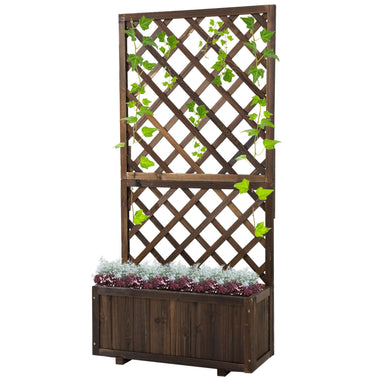 '-Outsunny Wooden Raised Garden Bed Planting Planter Box with Trellis and Drain Holes for Climbing Vine Plants, Brown - Outdoor Style Company