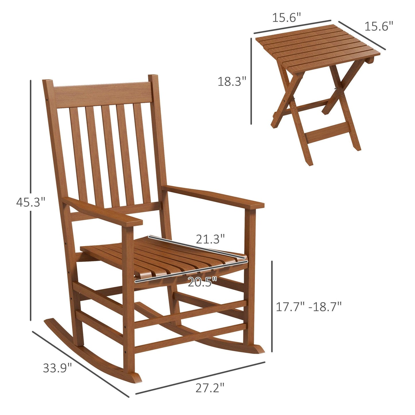 Side Tables - Outsunny Wooden Rocking Chair Set w/ Foldable Side Table, Outdoor Rocker Chairs w/ Slatted Top Table for Garden, Balcony, Porch, Up to 352 lbs., Teak - Outdoor Style Company