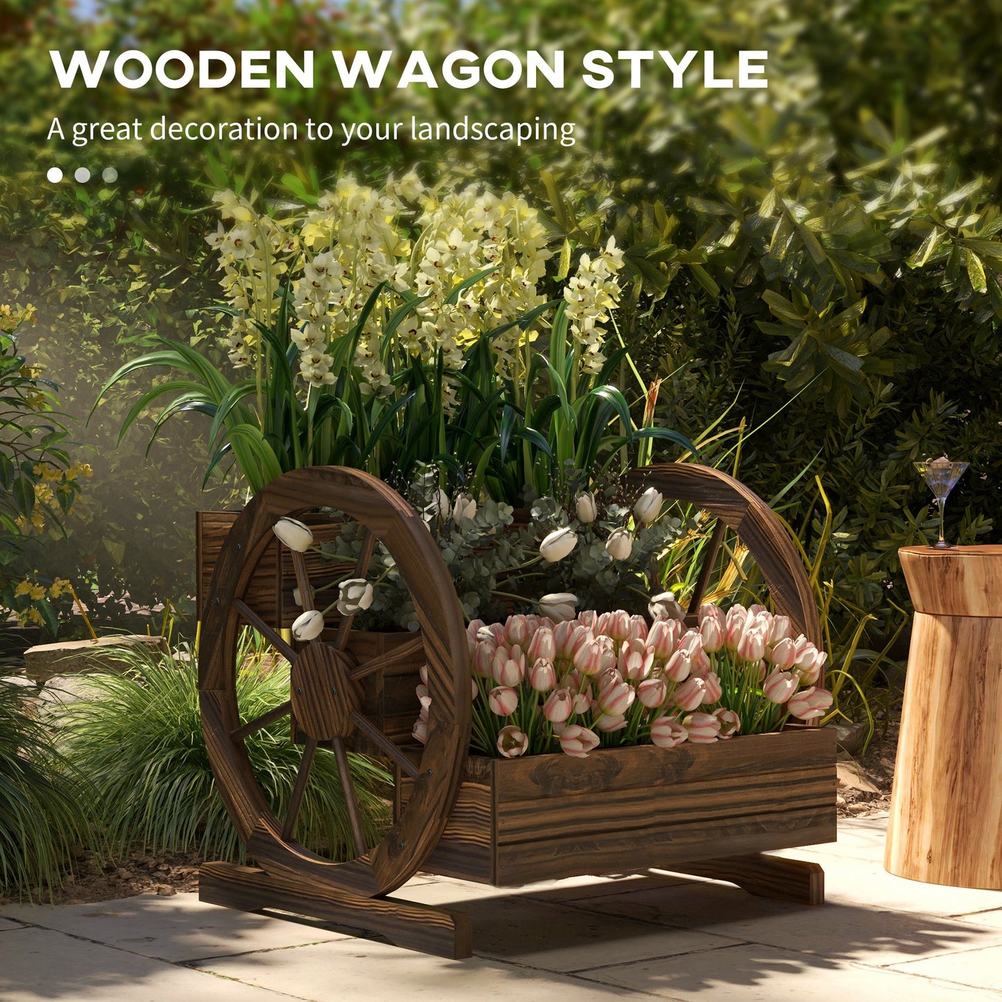 '-Outsunny Wooden Wagon Planter Box, 3-Tier Raised Garden Bed, for Vegetables Flowers Herbs, 25" x 24" x 23" - Outdoor Style Company