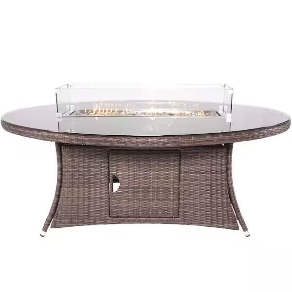 -Oval Firepit Table (Glass Table Top) - Outdoor Style Company