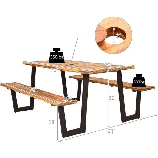  - Patented 70 Inch Dining Table Set with Seats and Umbrella Hole - Outdoor Style Company