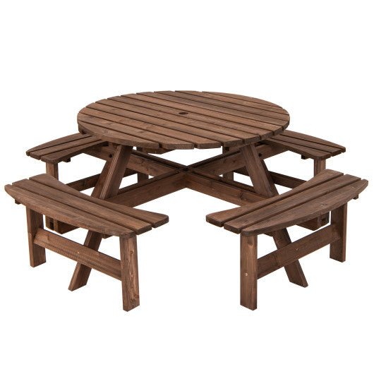  - Patio 8 Seat Wood Picnic Dining Seat Bench Set - Outdoor Style Company