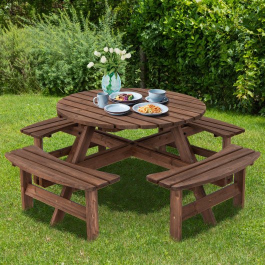  - Patio 8 Seat Wood Picnic Dining Seat Bench Set - Outdoor Style Company