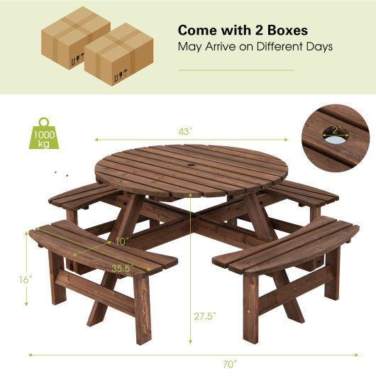  - Patio 8 Seat Wood Picnic Dining Seat Bench Set - Outdoor Style Company