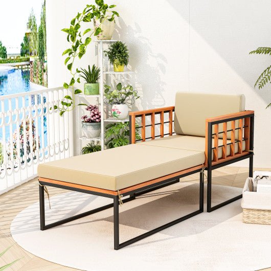  - Patio Acacia Wood Armchair with Long Ottoman and Seat Back Cushions - Outdoor Style Company