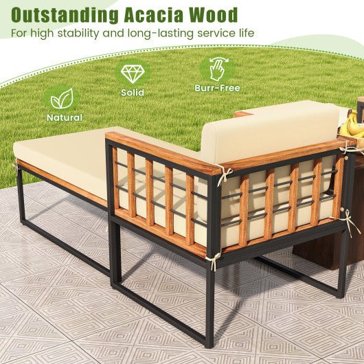  - Patio Acacia Wood Armchair with Long Ottoman and Seat Back Cushions - Outdoor Style Company