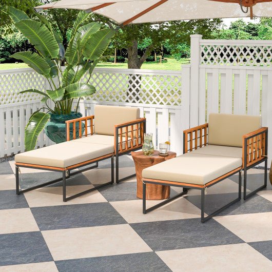  - Patio Acacia Wood Armchair with Long Ottoman and Seat Back Cushions - Outdoor Style Company