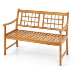  - Patio Acacia Wood Bench with Curved Armrests Slatted Seat and Backrest - Outdoor Style Company