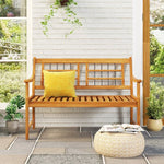  - Patio Acacia Wood Bench with Curved Armrests Slatted Seat and Backrest - Outdoor Style Company