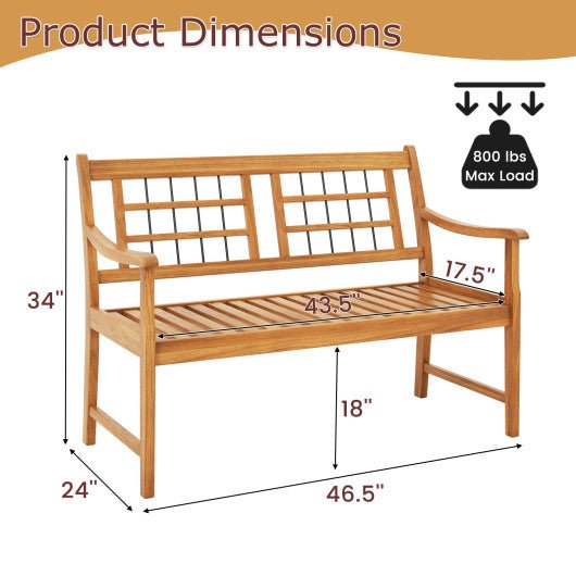  - Patio Acacia Wood Bench with Curved Armrests Slatted Seat and Backrest - Outdoor Style Company