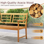  - Patio Acacia Wood Bench with Curved Armrests Slatted Seat and Backrest - Outdoor Style Company