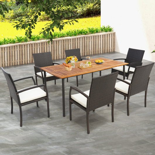  - Patio Acacia Wood Dining Table with Umbrella Hole and Metal Legs - Outdoor Style Company