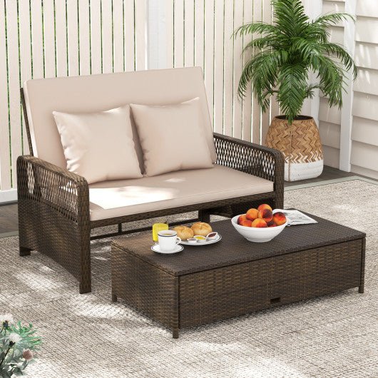  - Patio Adjustable Wicker Daybed with 4 - Level Backrest and Soft Cushions - Outdoor Style Company