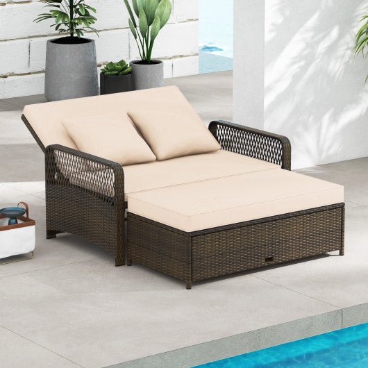  - Patio Adjustable Wicker Daybed with 4 - Level Backrest and Soft Cushions - Outdoor Style Company