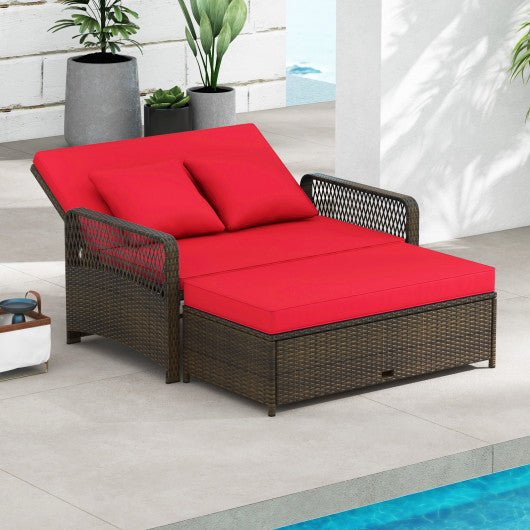  - Patio Adjustable Wicker Daybed with 4 - Level Backrest and Soft Cushions - Outdoor Style Company