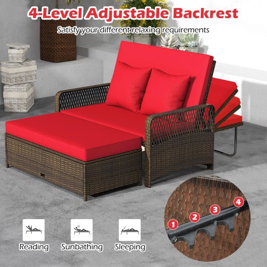  - Patio Adjustable Wicker Daybed with 4 - Level Backrest and Soft Cushions - Outdoor Style Company