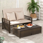  - Patio Adjustable Wicker Daybed with 4 - Level Backrest and Soft Cushions - Beige - Outdoor Style Company