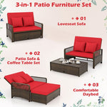  - Patio Adjustable Wicker Daybed with 4 - Level Backrest and Soft Cushions - Red - Outdoor Style Company