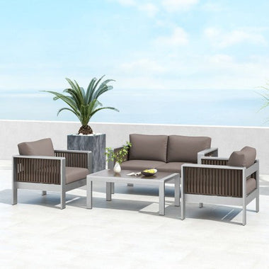  - Patio Aluminum Loveseat Sofa Outdoor Furniture Set with Thick Back and Seat Cushions - Outdoor Style Company