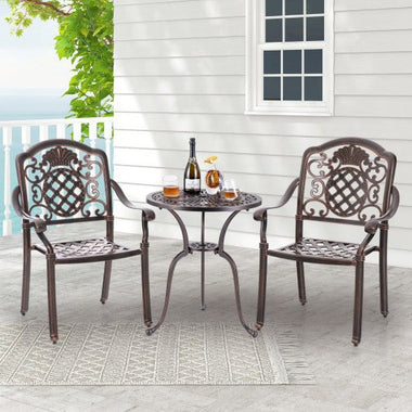  - Patio Cast Aluminum Dining Chairs Set of 2 Metal Armchairs Stackable - Outdoor Style Company