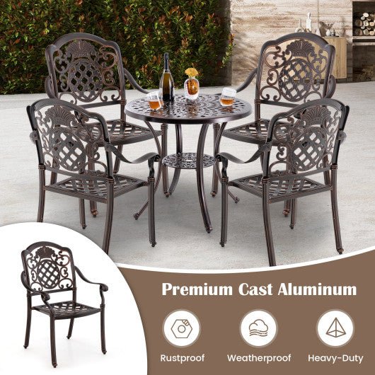  - Patio Cast Aluminum Dining Chairs Set of 2 Metal Armchairs Stackable - Outdoor Style Company