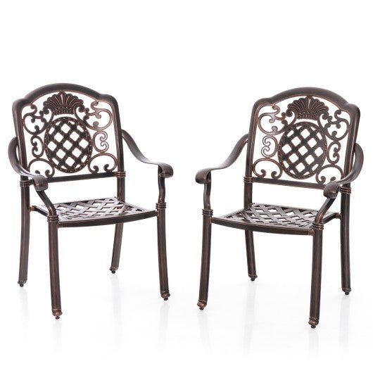  - Patio Cast Aluminum Dining Chairs Set of 2 Metal Armchairs Stackable - Outdoor Style Company