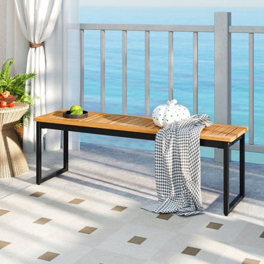  - Patio Dining Bench Backless with Slatted Seat and Metal Legs - Outdoor Style Company