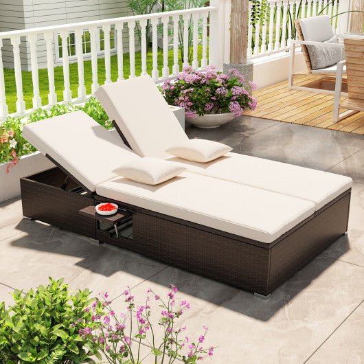  - Patio Double Chaise Lounge with Cushions and Folding Side Trays - Outdoor Style Company