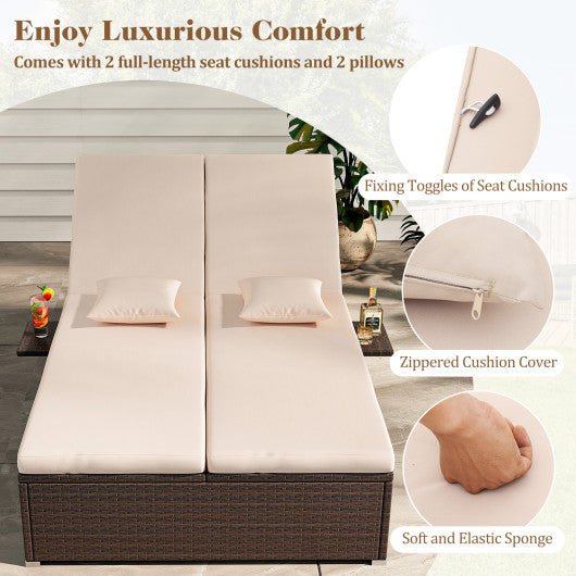  - Patio Double Chaise Lounge with Cushions and Folding Side Trays - Outdoor Style Company