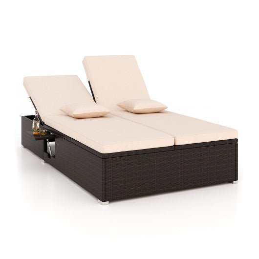  - Patio Double Chaise Lounge with Cushions and Folding Side Trays - Outdoor Style Company