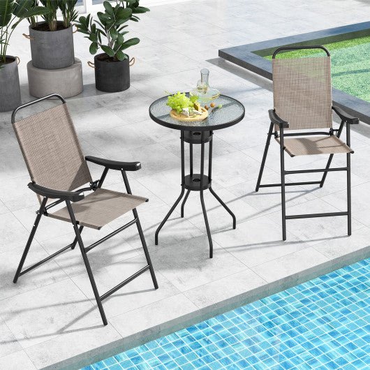  - Patio Folding Bar Stool Set of 2 with Metal Frame and Footrest - Outdoor Style Company