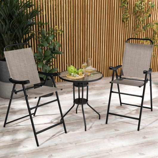  - Patio Folding Bar Stool Set of 2 with Metal Frame and Footrest - Outdoor Style Company