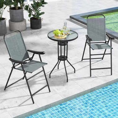  - Patio Folding Bar Stool Set of 2 with Metal Frame and Footrest - Outdoor Style Company