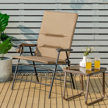  - Patio Folding Padded Chair with High Backrest and Cup Holder - Outdoor Style Company