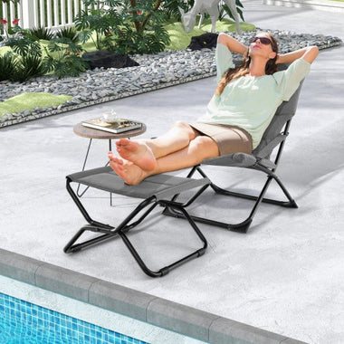  - Patio Folding Sling Chair with Ottoman Footrest and Removable Cushion - Outdoor Style Company