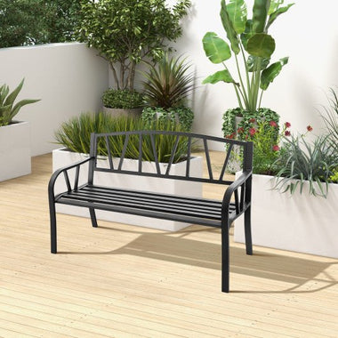  - Patio Garden Bench with Metal Frame and Slatted Seat - Outdoor Style Company