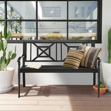  - Patio Garden Bench with Powder Coated Steel Frame - Outdoor Style Company