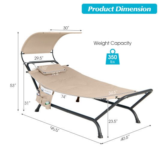  - Patio Hanging Chaise Lounge Chair with Canopy Cushion Pillow and Storage Bag - Outdoor Style Company