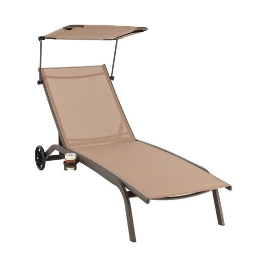  - Patio Heavy - Duty Adjustable Chaise Lounge Chair with Canopy Cup holder and Wheels - Outdoor Style Company
