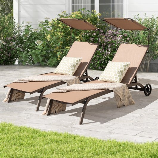  - Patio Heavy - Duty Adjustable Chaise Lounge Chair with Canopy Cup holder and Wheels - Outdoor Style Company