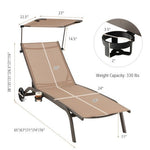  - Patio Heavy - Duty Adjustable Chaise Lounge Chair with Canopy Cup holder and Wheels - Outdoor Style Company