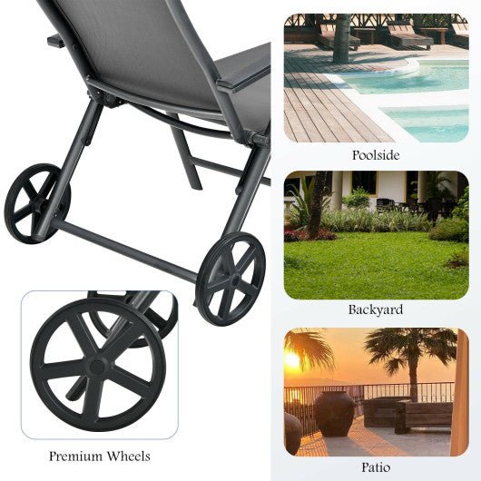  - Patio Lounge Chair with Wheels Neck Pillow Aluminum Frame Adjustable - Outdoor Style Company