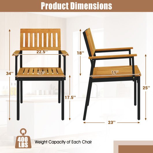  - Patio Outdoor Dining Chair Set of 2 with Metal and Acacia Wood Frame - Outdoor Style Company