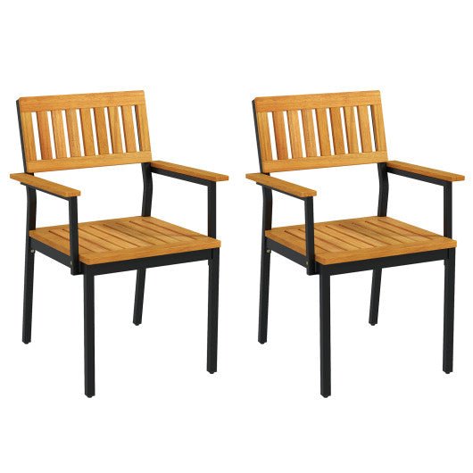  - Patio Outdoor Dining Chair Set of 2 with Metal and Acacia Wood Frame - Outdoor Style Company