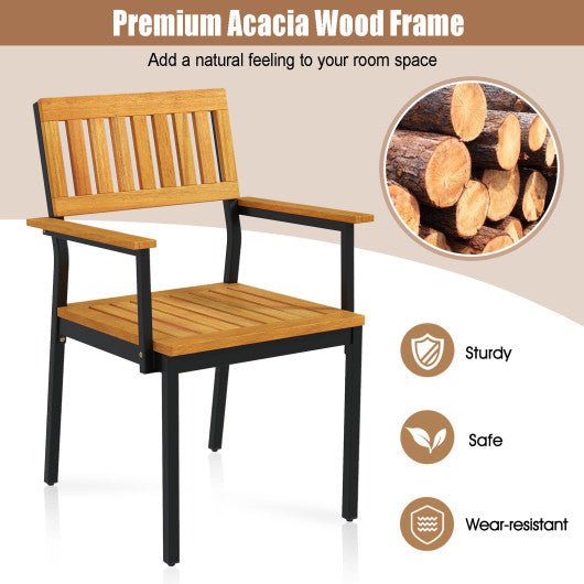  - Patio Outdoor Dining Chair Set of 2 with Metal and Acacia Wood Frame - Outdoor Style Company